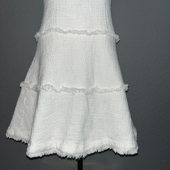 LIKELY Women's Boucle Tweed Fringed JEWEL DRESS Pure White Chanel Style NWOT 6 - Picture 4 of 13
